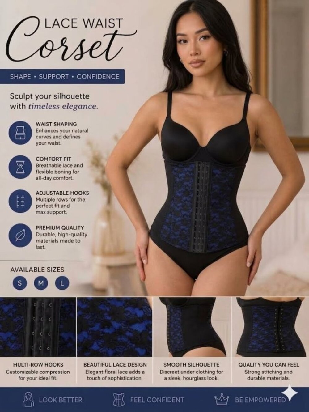 Waist Trainer Shapewear Tummy Control Cincher Blue Women Small